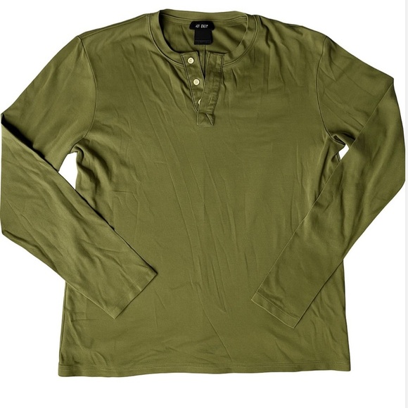 Olive Army Green Henley Longsleeve Mens Shirt - Picture 1 of 1